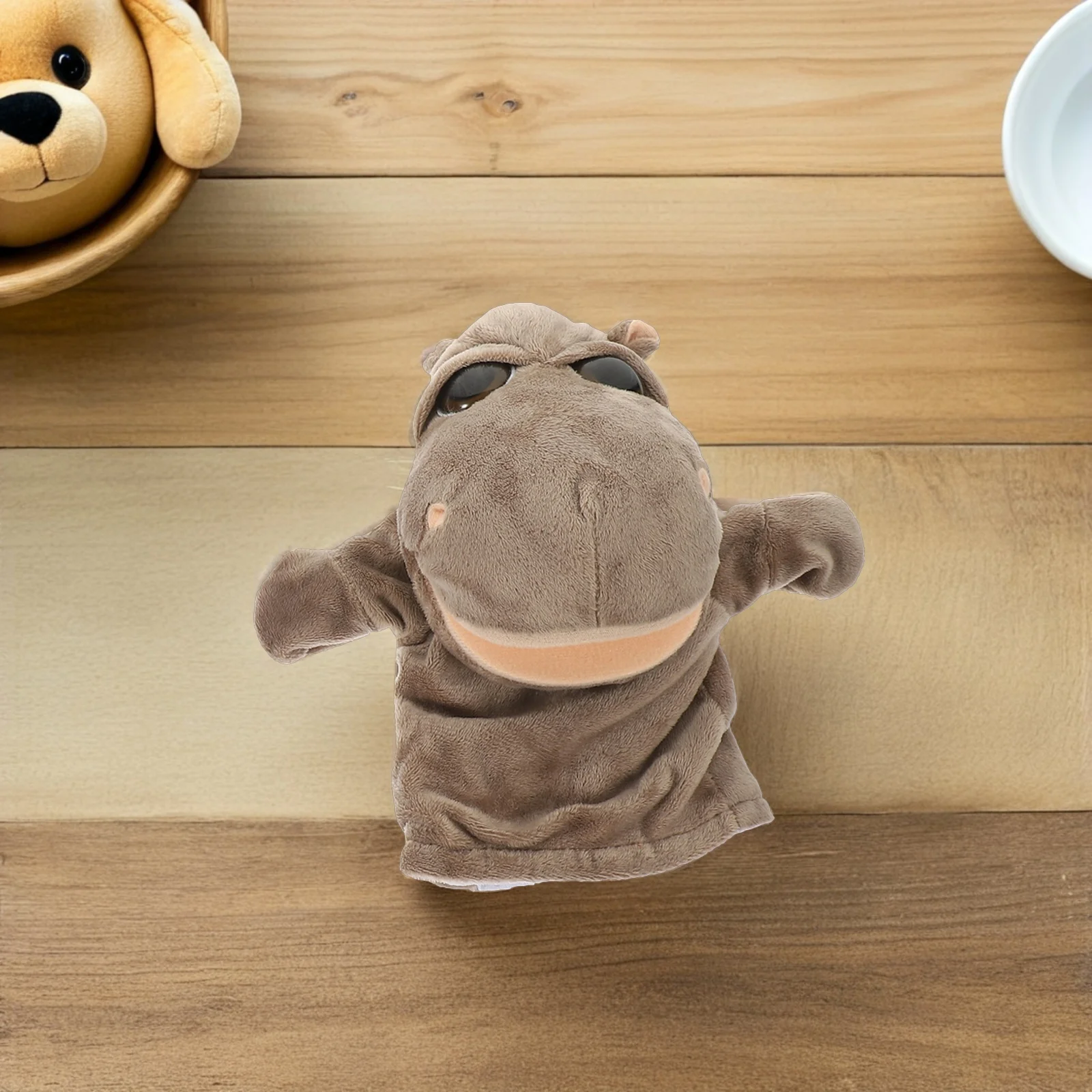 Marionnette à main en forme d'animal marron doux, bouche de travail, conte interactive pour enfants, jeu de rôle éducatif, jeux de simulation en peluche