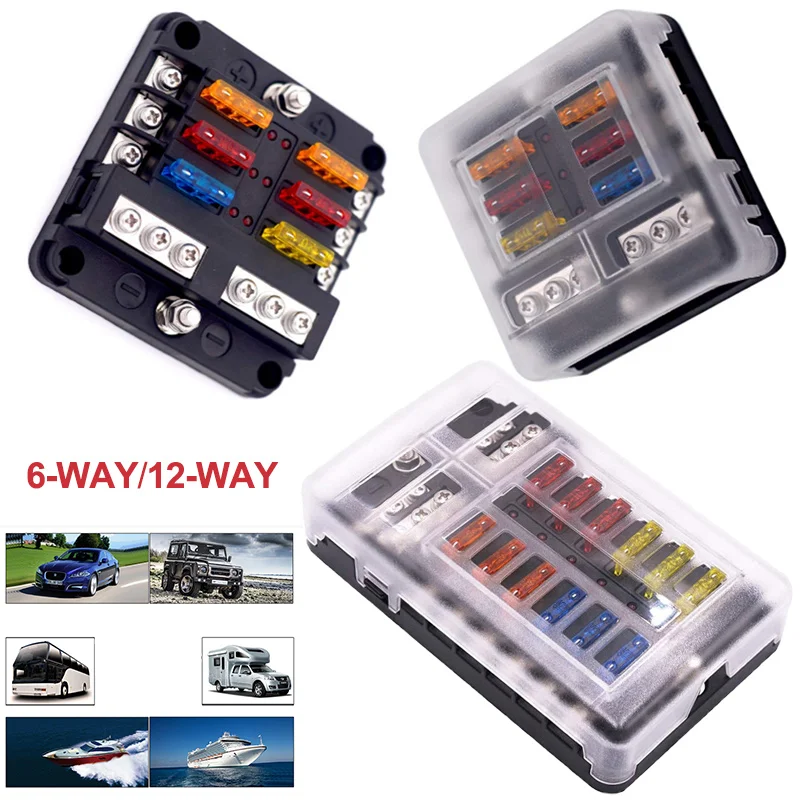 6 Ways 12 Ways Panel 12V 32V 100A Fuse Blade Box Holder LED Indicator Light Relay Protection Accessories For Car Boat Marine