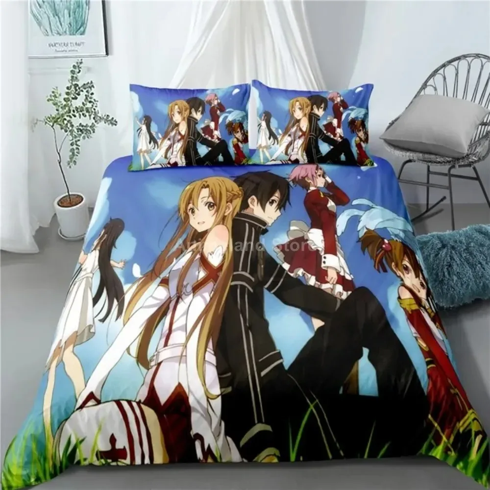 Ensemble de literie de dessin animé Sword Art Online, linge de lit Anime, ensembles de housse de couette athlon, décoration d'intérieur, Twin, Single, Queen, King Size, cadeau de mode