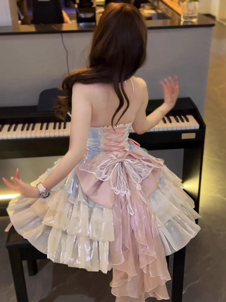 Apricot Blue Pink Lolita Style Super Pure Halter Spaghetti Straps Short Skirt Trailing Pettiskirt