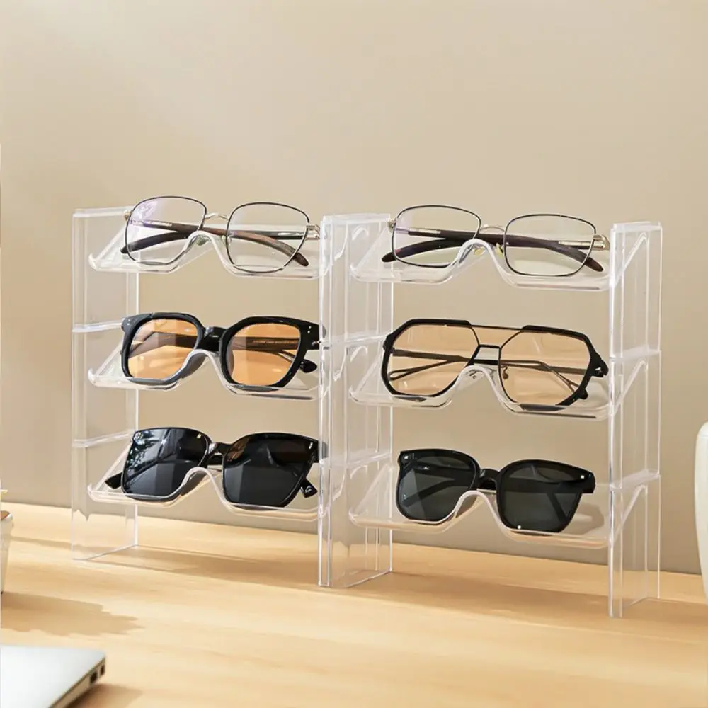 2Pcs New Plastic Sunglasses Show Rack Space Saving Desktop Eyeglasses Display Stand Organizer Holder Glasses Shelf