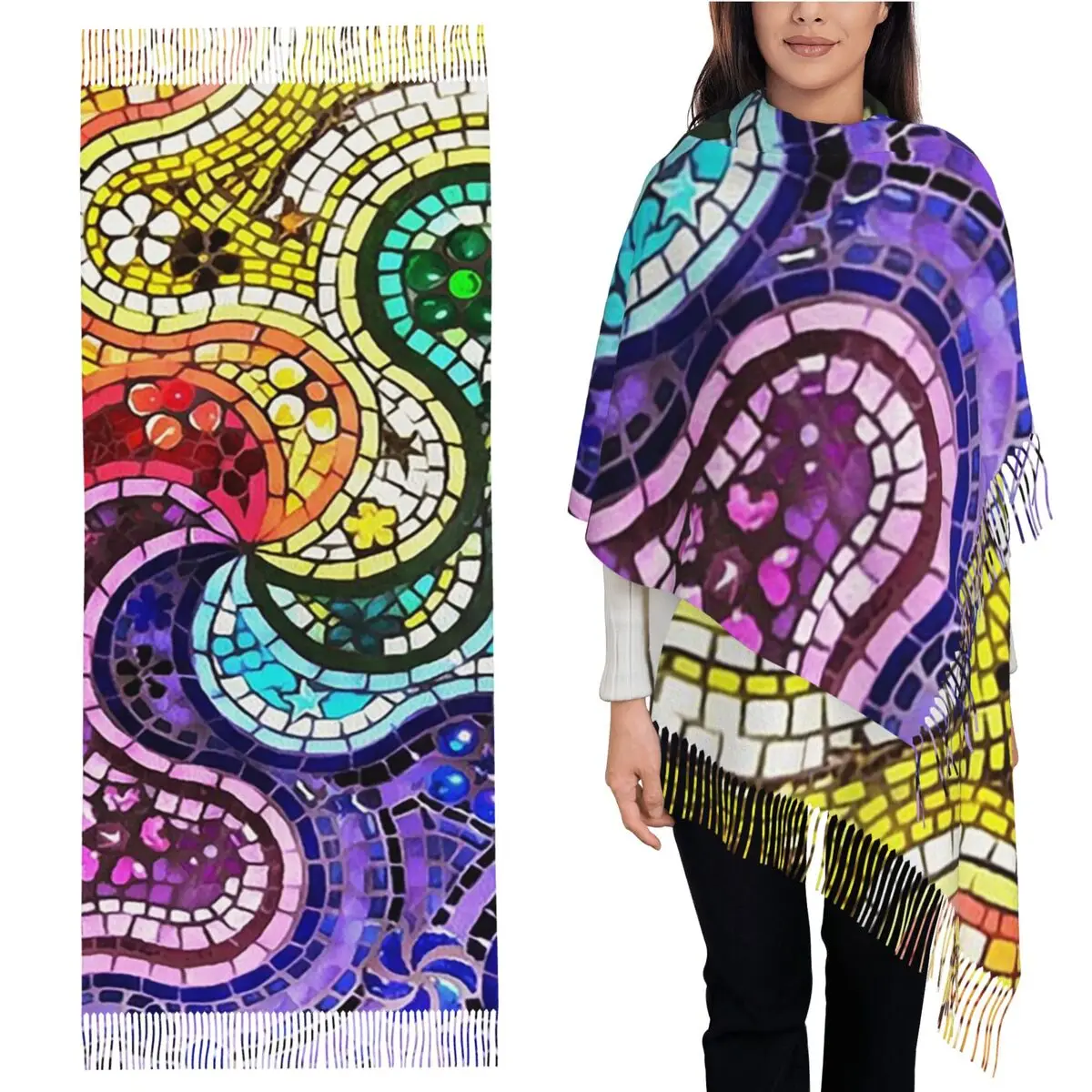 

Gaudi Barselona мозаичный шарф, шарфы с кисточками для женщин, мягкие теплые шали и накидки, большая осенне-зимняя шаль