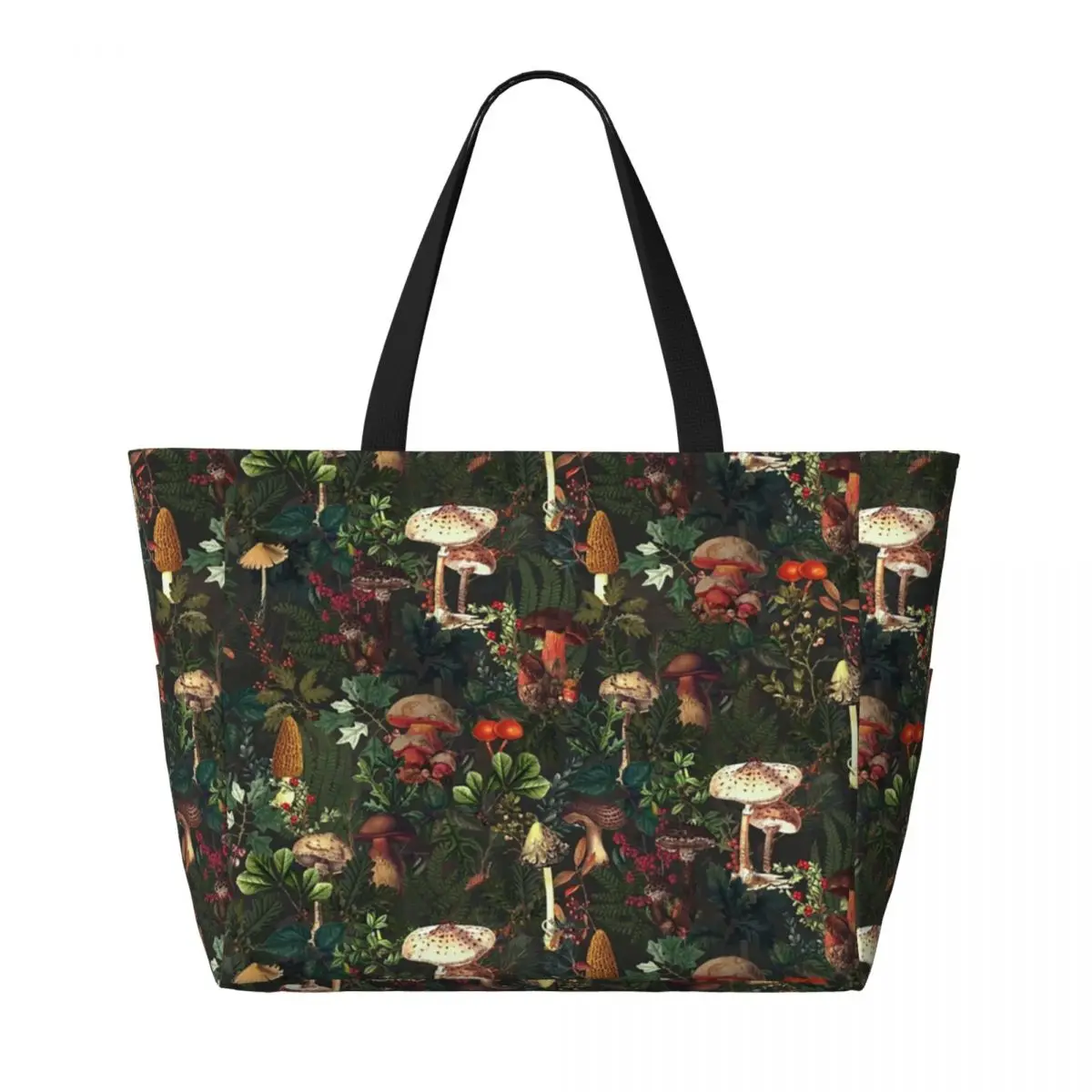 Custom Vintage Night Mushrooms Grocery Tote Shopping Bag Women Large Capacity Botanical Forest Garden Gym Beach Travel Bags