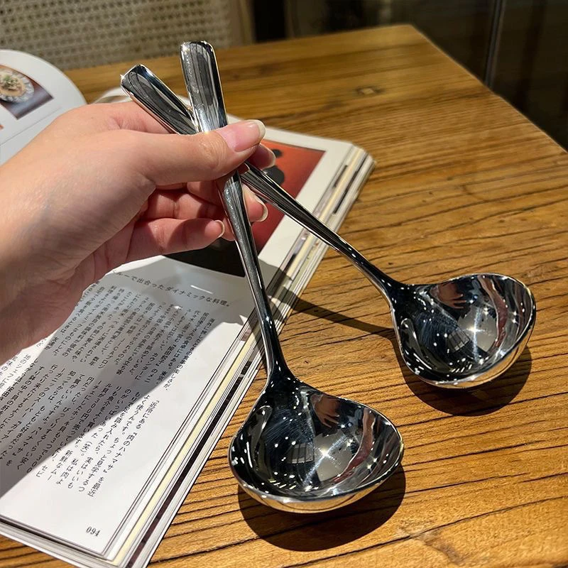 Stainless Steel Soup Spoon Korean Style Large Spoon Long Handled Spoon For Drinking Soup Congee Spoon Restaurant Hotpot Spoon-B2