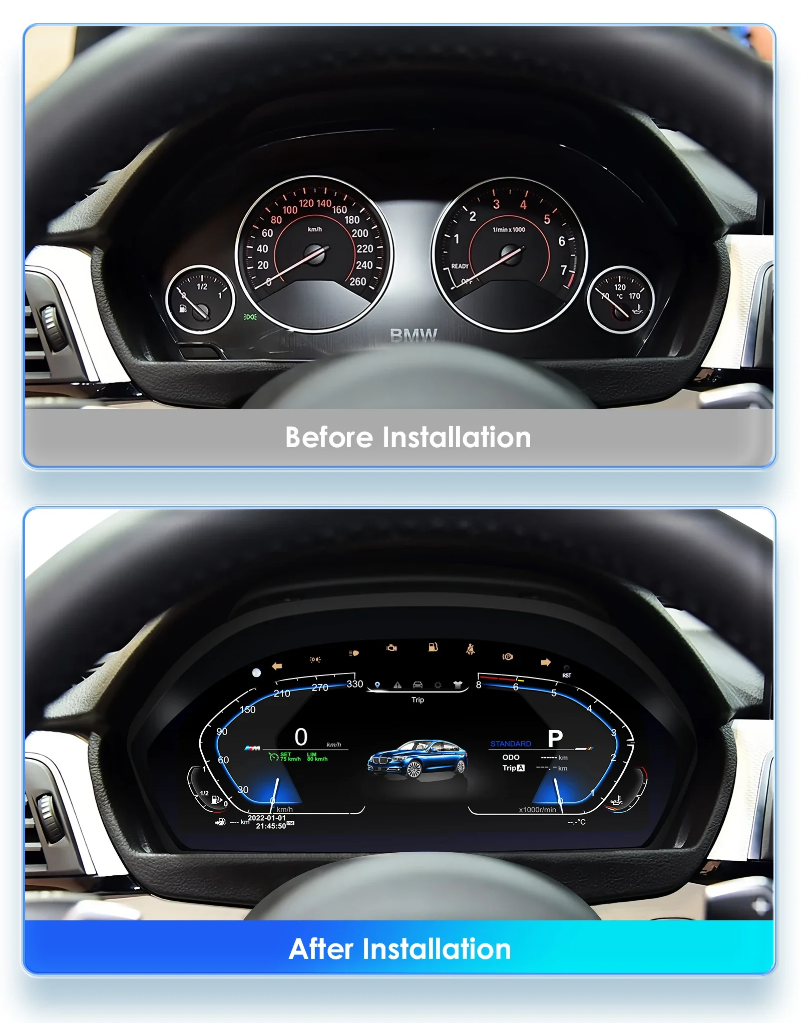 

12.3 INCH For BMW X5 E70 X6 E71 2007-2013 Digital Cluster Virtual Cockpit Car Multimedia Player Dashboard Speed Meter Screen