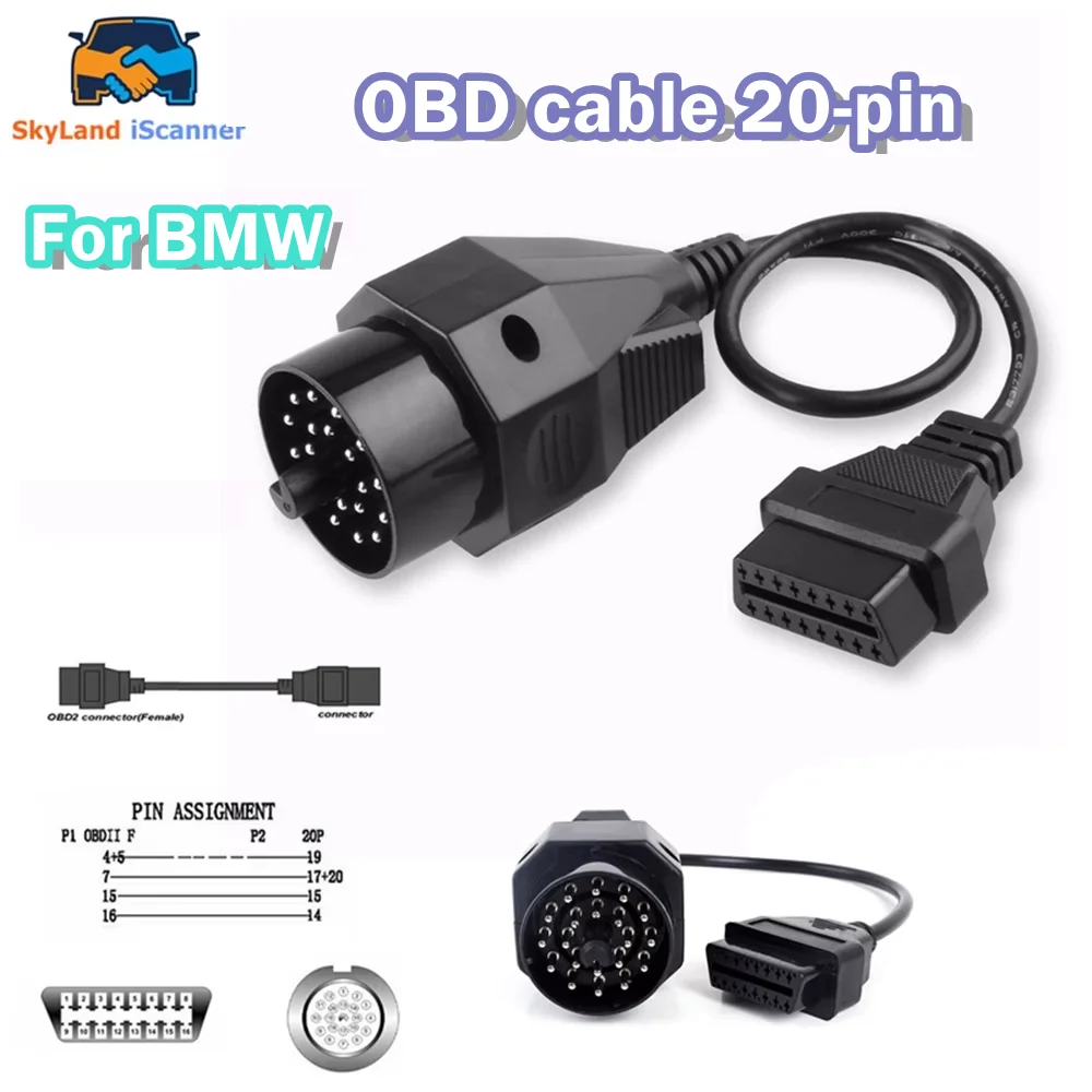 

Для BMW OBD- OBD2 Кабельный адаптер 20-контактный к OBDII 16-контактный соединительный кабель Женский разъем Для E36 E39 X5 Z3 Кабель OBD 2 Адаптер