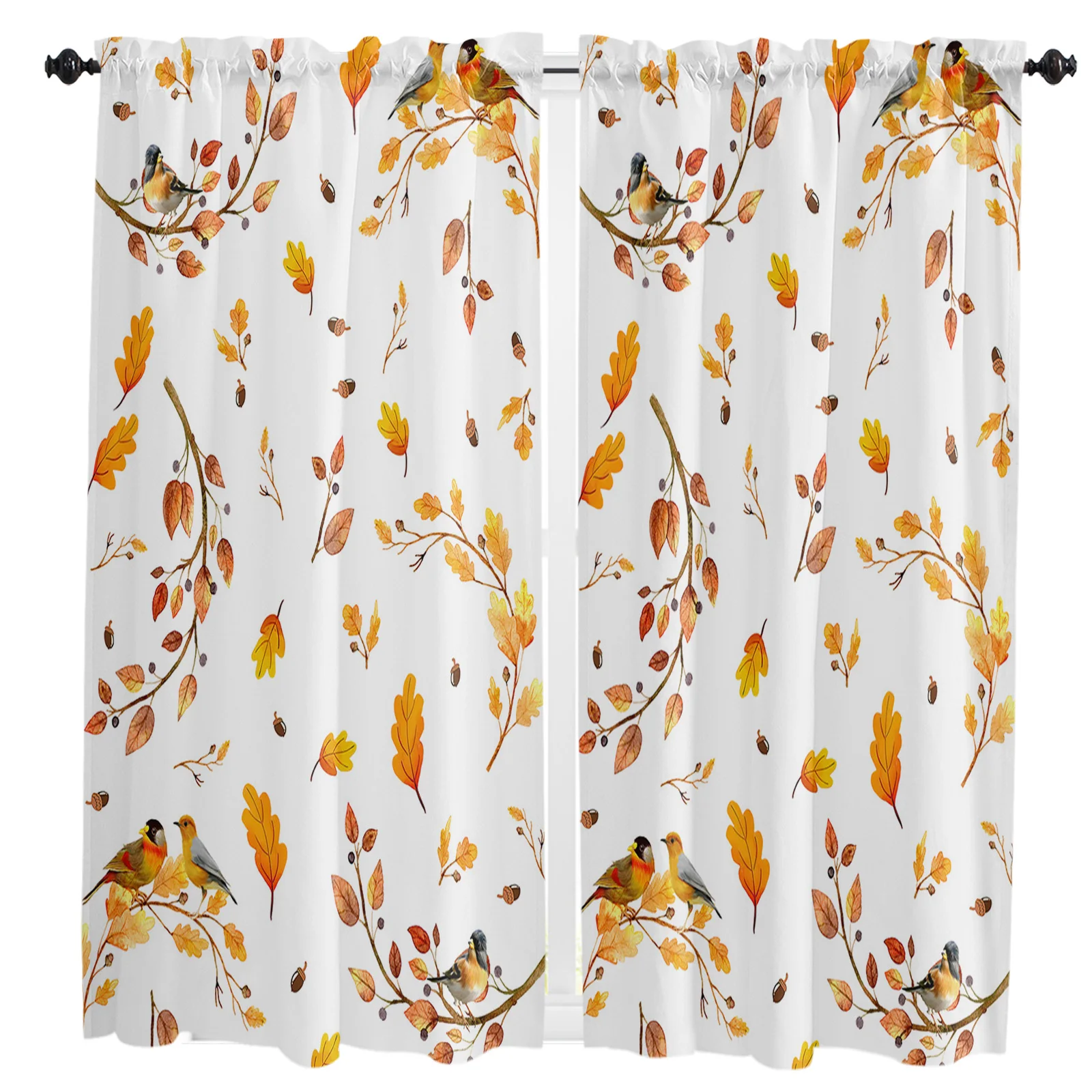 Autumn Leaf Sparrow Tit Retro Living Room The Bedroom Home Interior Room Decoration Drapes Kitchen Curtains