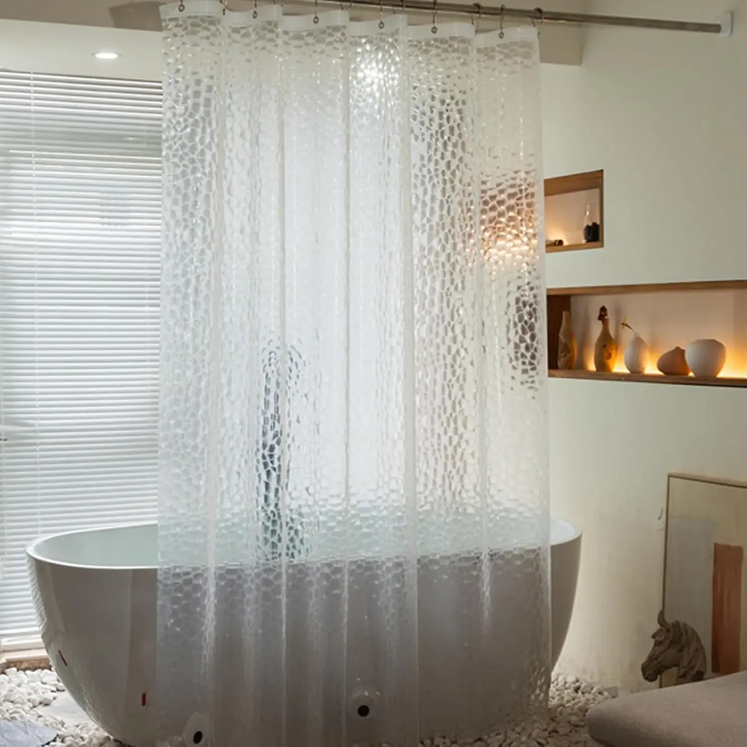3D Water Cube Shower Curtain Liner, Clear PEVA Shower Curtain with Bottom Magnets, Heavy Duty Bathroom Curtain for Bathtubs