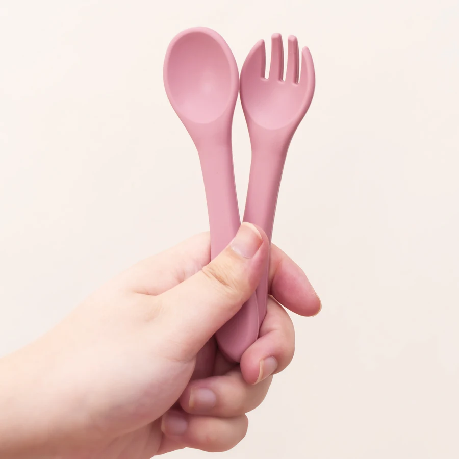 2PCS BPA Free Soft Silicone Spoon Fork Feeding Set Baby Feeding Solid Food Spoon Toddlers Cutlery For Children Tableware