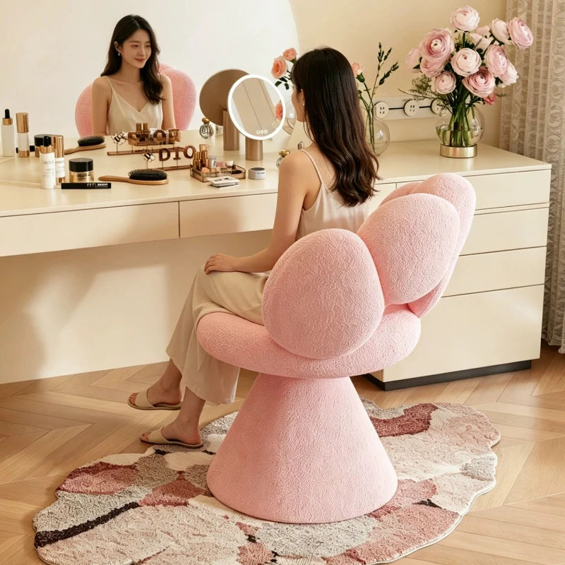 Pink Girls Vanity Stool Fur Dining Make Up Swivel White Vanity Stool Rotatable Design Sgabello Per Trucco Bedroom Furniture