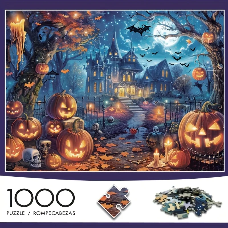 

1000 шт. головоломка для взрослых, коттедж с тыквой, экологически чистая бумага, рождественский подарок, игрушка 19,7x27,6 дюйма