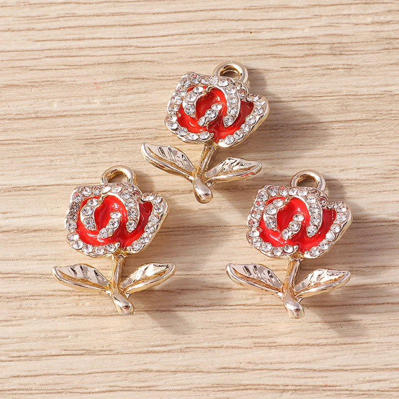 10 stücke 13x22mm niedlichen Kristall Rose Blume Charms Anhänger für Schmuck machen Frauen Mode Tropfen Ohrringe Halskette DIY Handwerk Geschenke