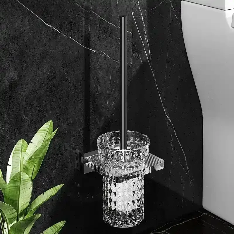 Metal Acrylic Toilet Brush Set Wall Mounted Toilet Brush Holder Bathroom Accessories Wall Shelf Toilet Cleaning Brush Tool