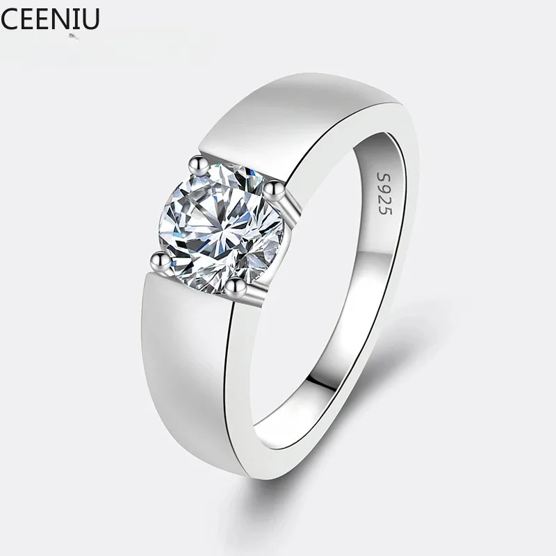 

0.5/1 carat moissanite men's ring, S925 sterling silver lab-grown diamond engagement ring, certificate of authenticity.