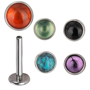 ASTM F136 Titanium PIERC Circular Ear Lip Studs with Natural Stone Top Labret Tongue Nose…