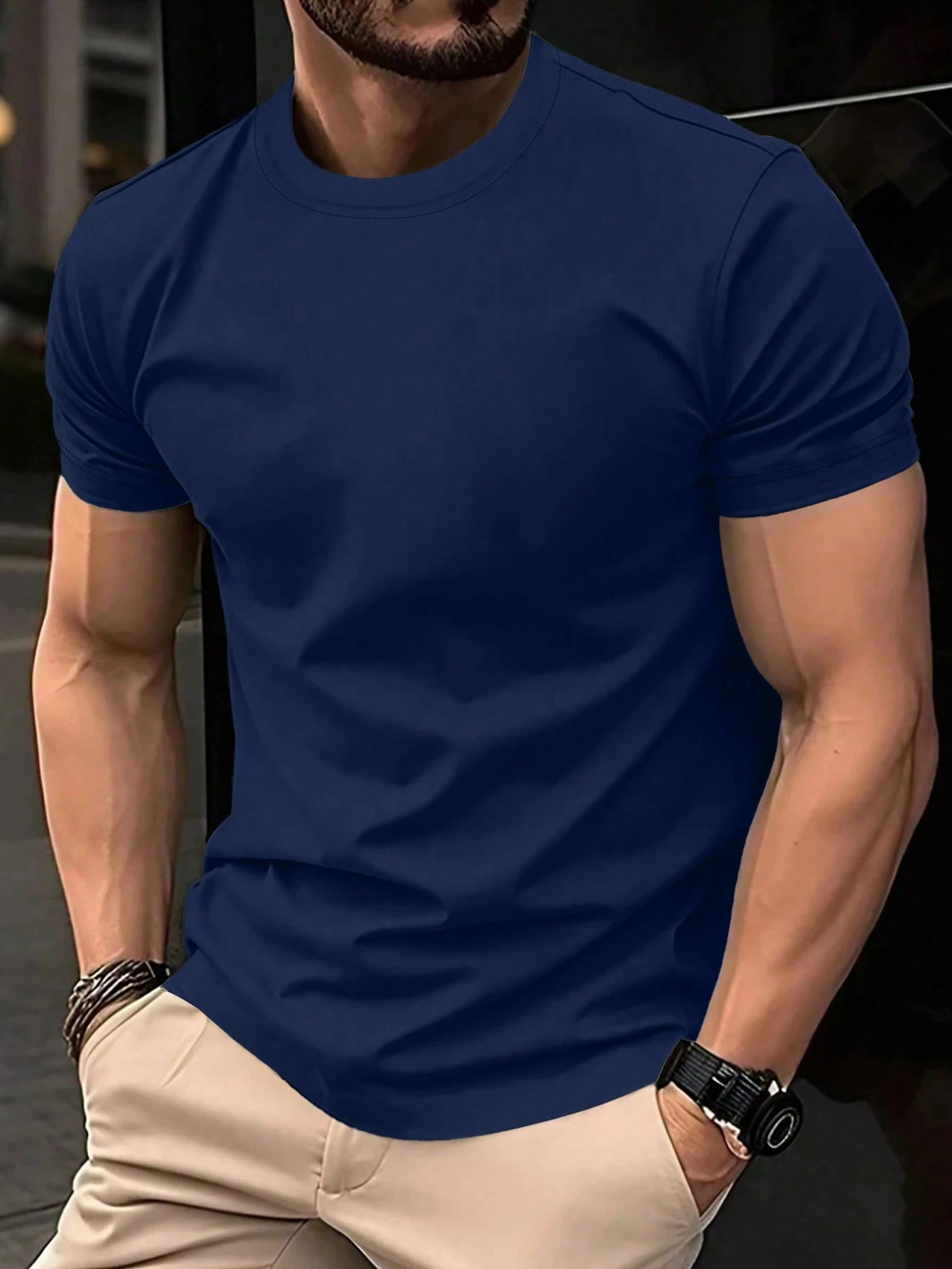 Manfinity Homme الرجال بلون طاقم الرقبة قصيرة الأكمام تي شيرت غير رسمي الرجال تي شيرت الرجال تي شيرت الرجال عادي تي شيرت