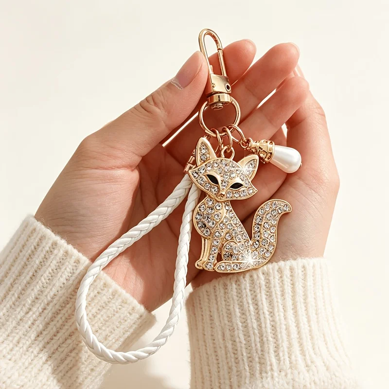 1 Piece of Fashionable European and American Style, Gorgeous and Creative, Versatile and Cute Animal Fox Cat Keychain Bag Pendant, Suitable for Women's Car Keys, Bag Decoration, and Gift-Giving
