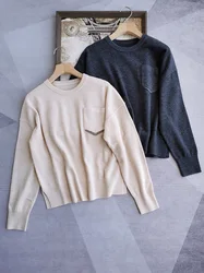 Casual o-neck pure cashmere long sleeve sweater