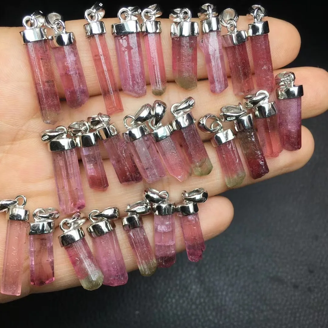 S925 Natural Watermelon Tourmaline Pendant  Women Men Beads Gemstone Diy Necklace Pendant Jewelry 1Pcs