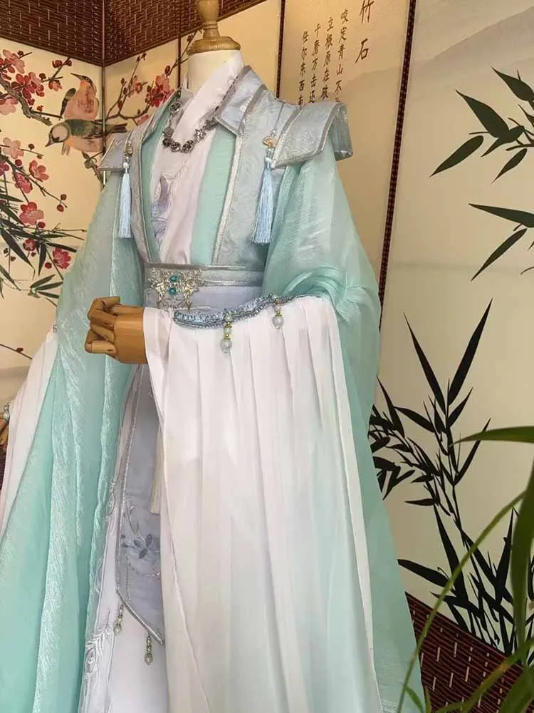 Nouvelle collection 2026 : Hanfu chinois vert clair, costume traditionnel de prince chevalier et savant, Hanfu brodé à manches larges