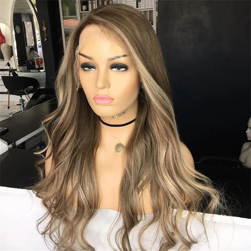 Daily Party Cosplay Ombre Brown Blonde Balayage Luxury Synthetic Lace Front Wig for Women Pre plucked With Baby Hair Middle Part