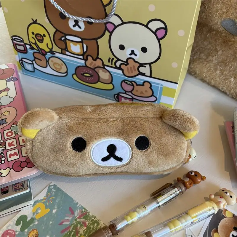 Kawaii Rilakkuma Pencil Cases For Kids Girls Cute Cartoon Bear Pencil Pouch Organizer Pen Bag School Stationeries Gifts Ins Hot