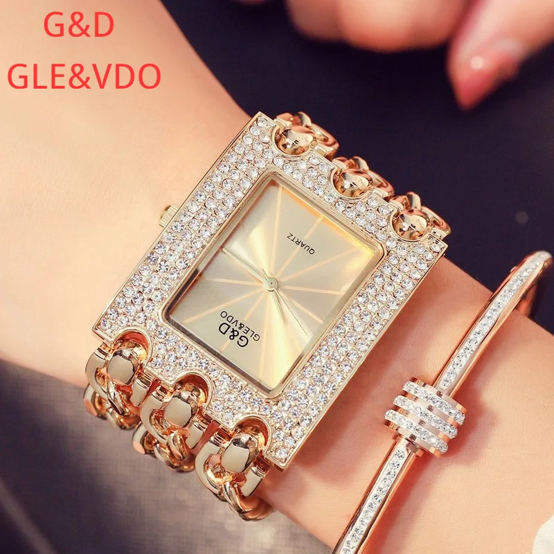 Luxury Golden Rhinestone Dial Ladies Quartz Watch Diamond Steel Bracelet Fashion Women's Wristwatch Relojes Para Damas