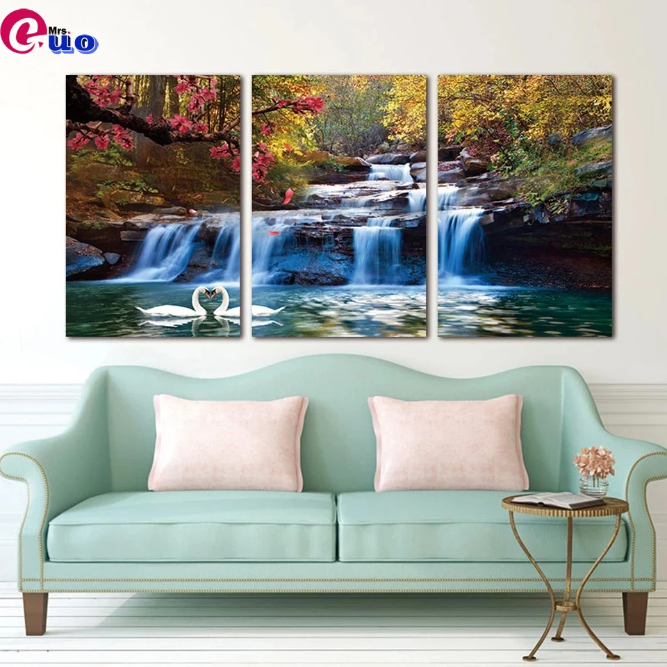 

5D DIY Diamond Painting Kit Full Square Round embroidery mosaic Cross stitch home decor Sale Triptych waterfall forest scenery