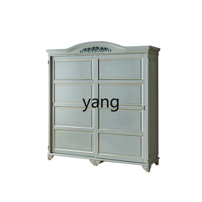 

YJQ light luxury solid wood carving flower wardrobe double door storage locker bedroom retro old furniture