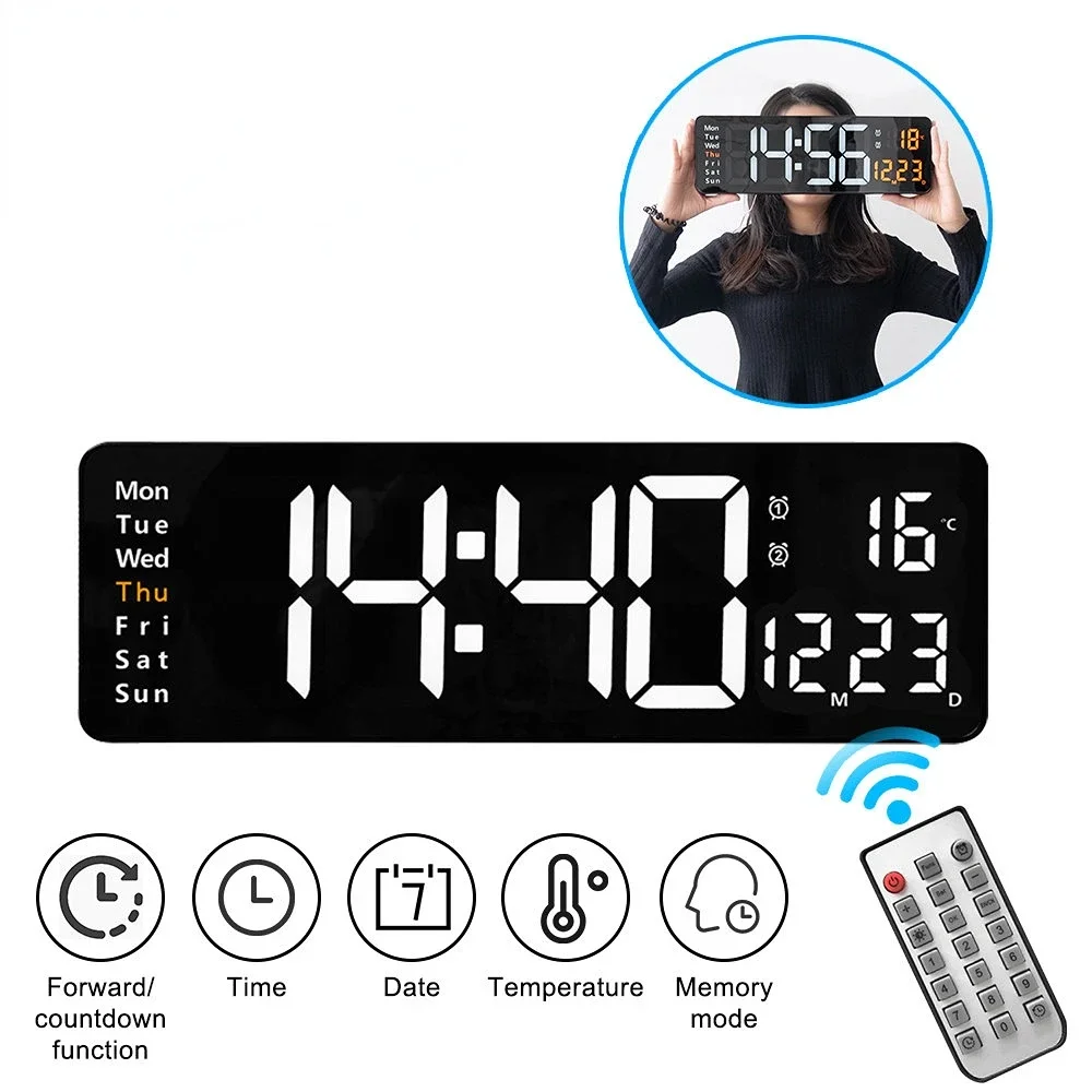 Xiaomi Large Electronic Wall Clock Remote Control Temp Date Power Off Memory Table Clock Wall-mounted Dual Alarms Digital LED