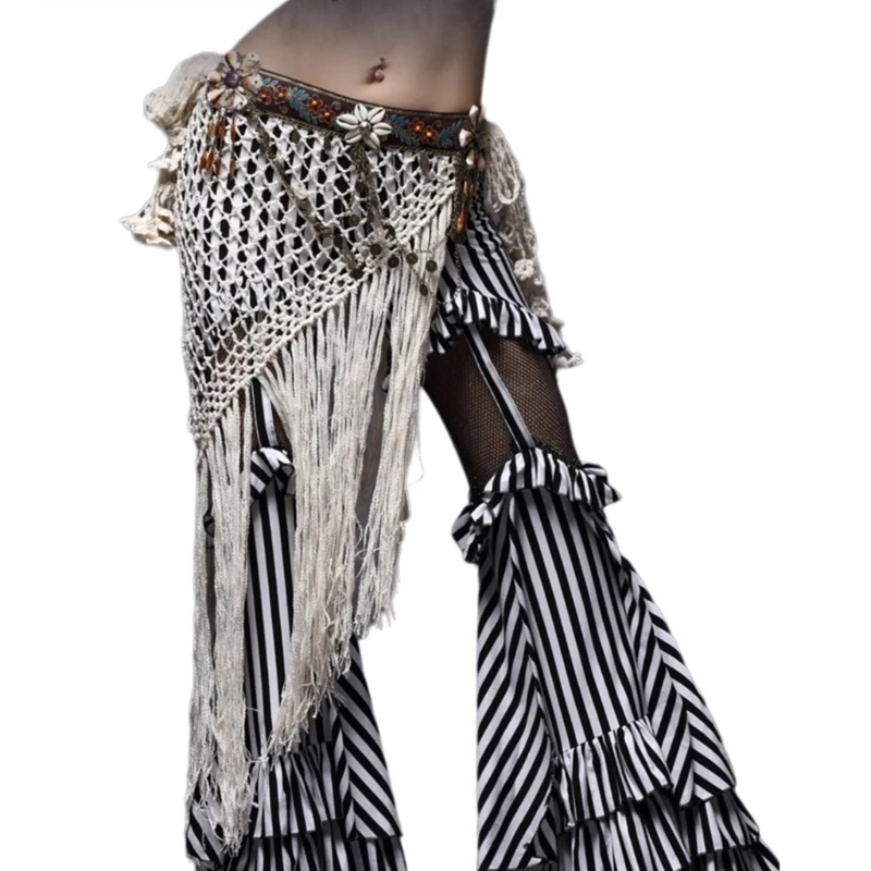 

50JB Tribal Women Belly Dance Hip Wrap Waist Belt Hip Skirt for Belly Dancer Stage Performances Props Waist Scarf Waistband