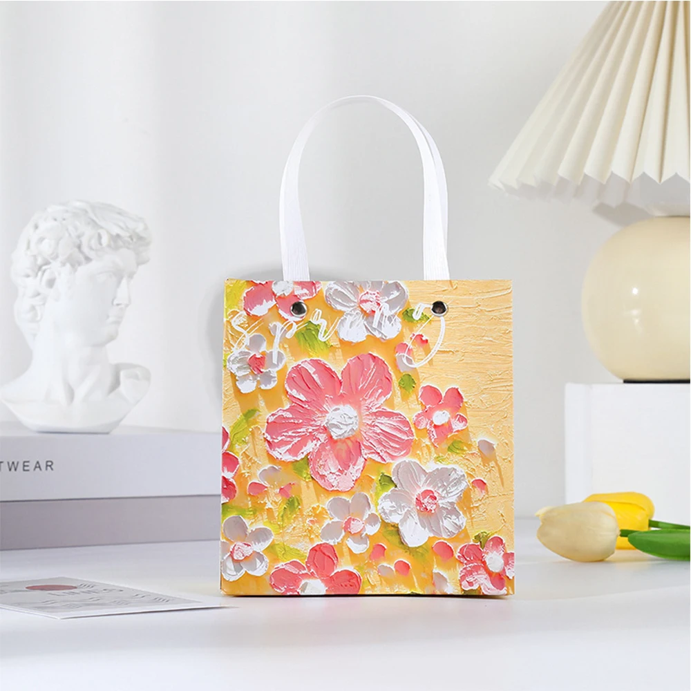 12pcs High Beauty Popular Oil Painting Art Fresh Gift Packaging Paper Bag Kids Birthday Party Decorations Baby Shower Favor Bags