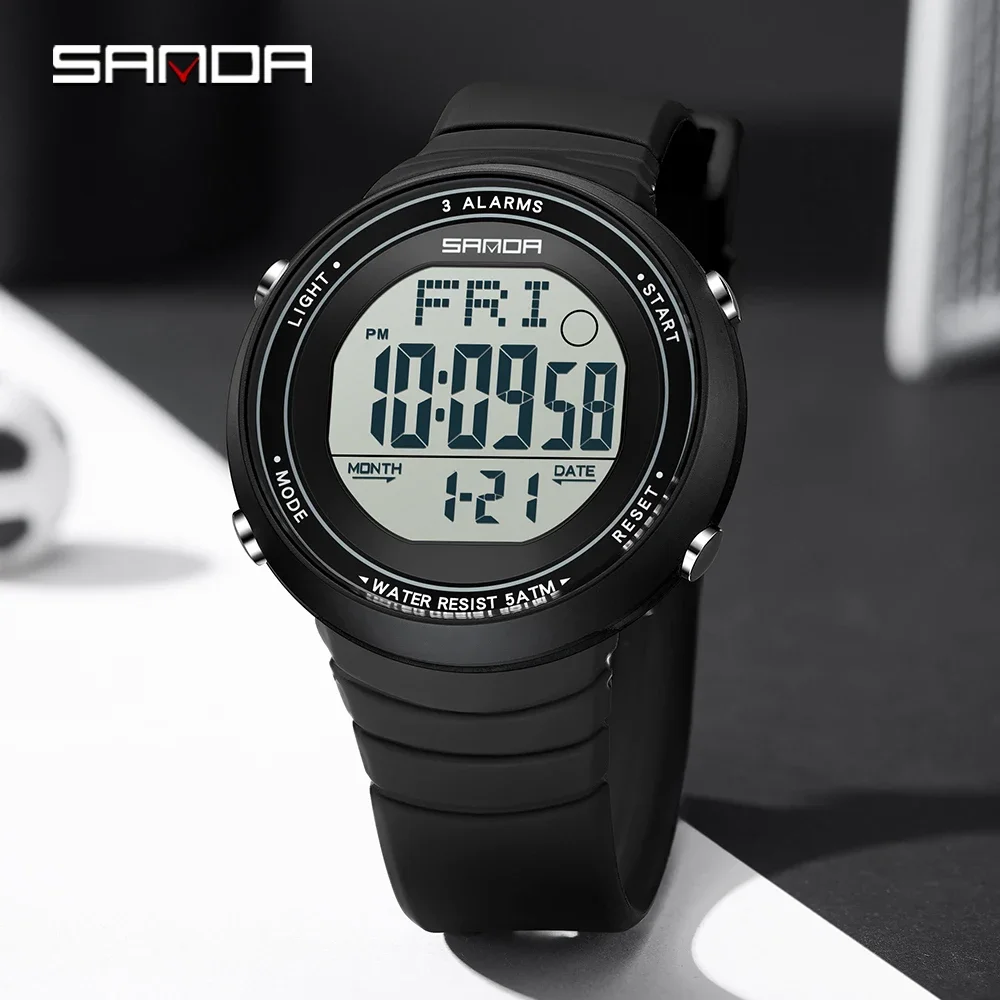 SANDA 9073 Fashion Men's Electronic Watch Single Display Waterproof LED Countdown Men's Electronic Digital Watch