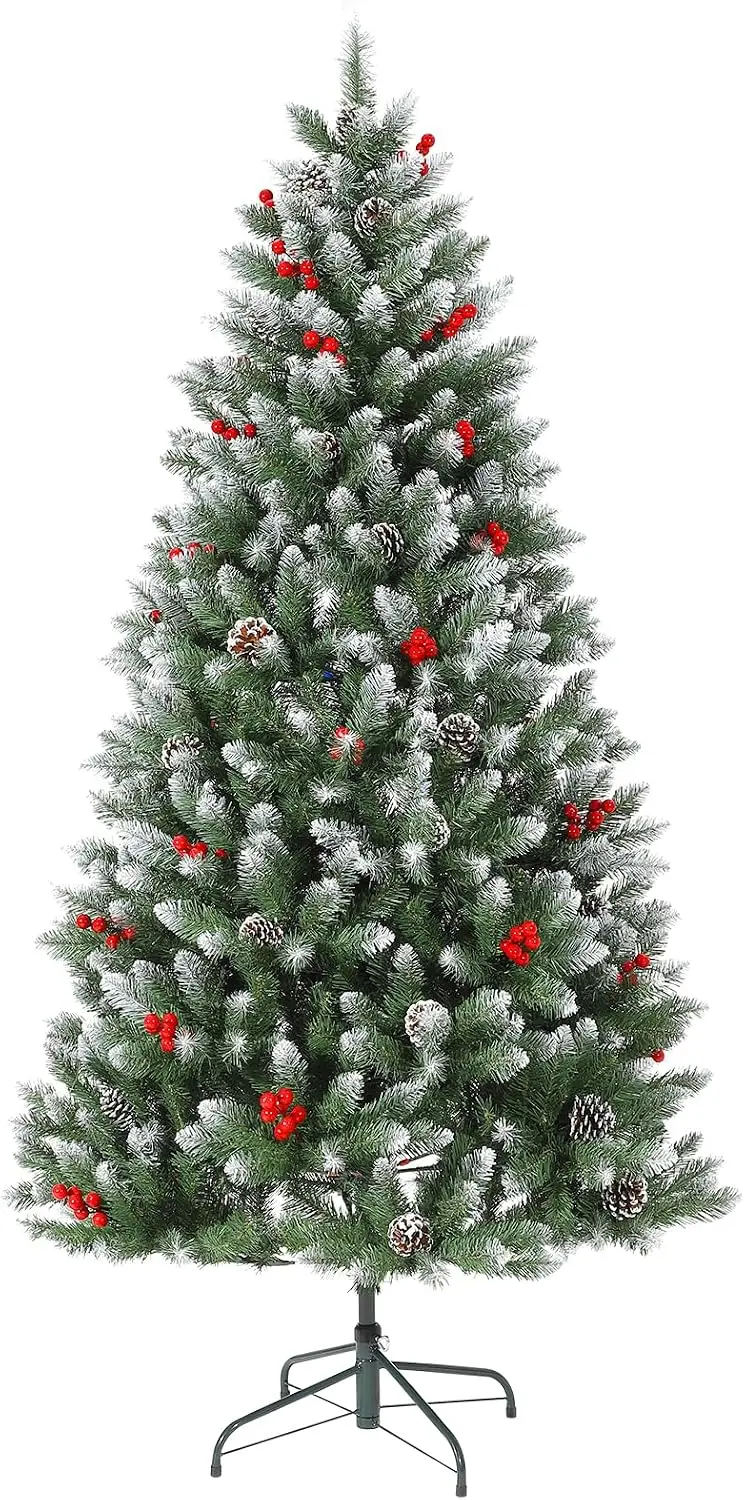 5FT Snow-Flocked Artificial Christmas Tree with Berries – 850 PE/PVC Branch Tips, Easy Assembly Hinged Design, Holiday Decor for Home