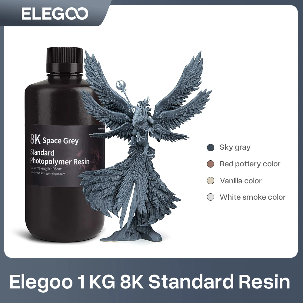 ELEGOO 8K 3D Printer Resin 405nm Standard Photopolymer Resin UV-Curing Resin Best for SATURN 2 8K 3D Printer Space Grey 1000g