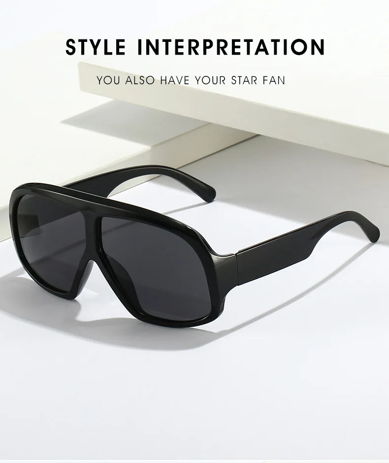 Retro Großen Rahmen Frauen Quadrat Sonnenbrille Marke Schwarz Runde Gradienten Coole Männer Sonnenbrille Ein Stück Designer Pilot Sonnenbrille – Detail 8