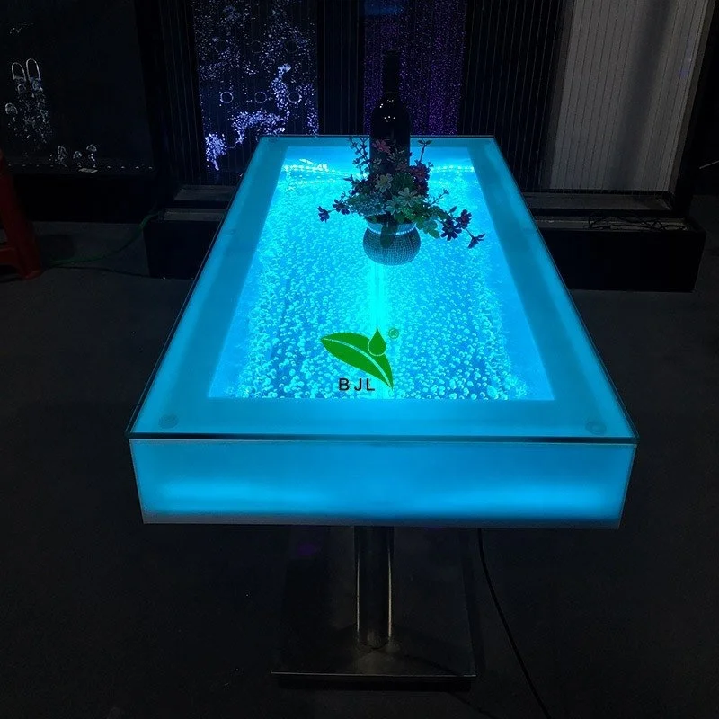 Custom, lounge glowing furniture water bubble tabletop led multi color bar table