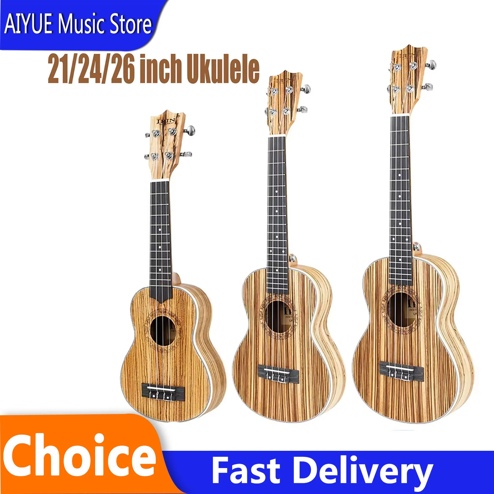 

IRIN Ukulele 21/24/26 inch Ukulele 4-String Zebrawood Ebony Hawaiian Guitar Mini Ukulele Guitarra Plucked Music Instrument