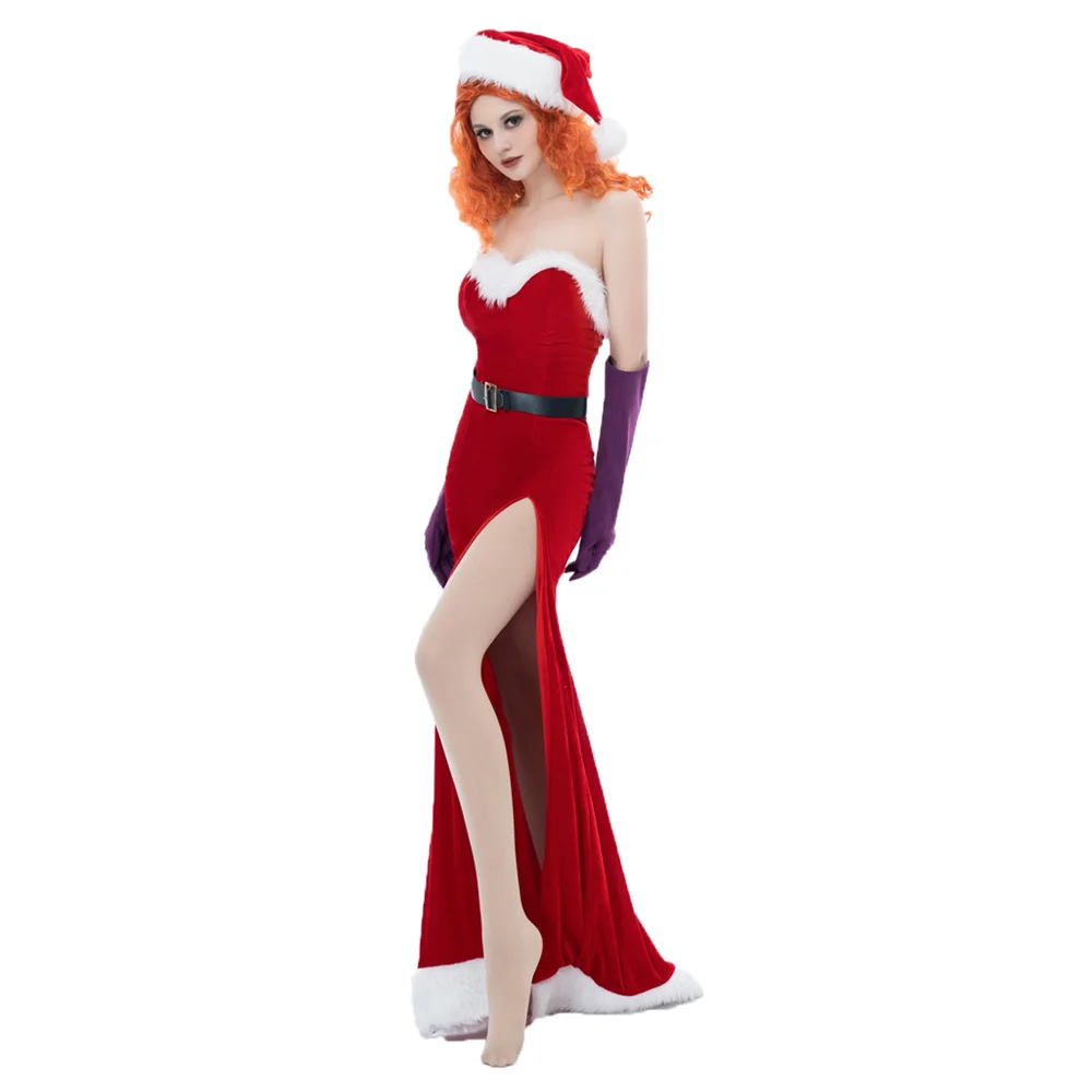 من مؤطرة أرنب روجر جيسيكا تأثيري حلي أنثى مثير صديرية دائرية عالية الشق فستان طويل هالوين عيد الميلاد حفلة الكرة ثوب #3