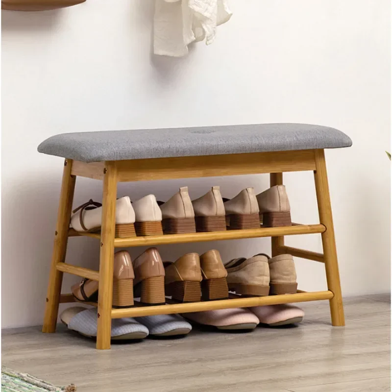 Designer Multifunctional Shoes Organizers High Elastic Cushion Bamboo Shoe Rack Stable Structure for Hallway Storage