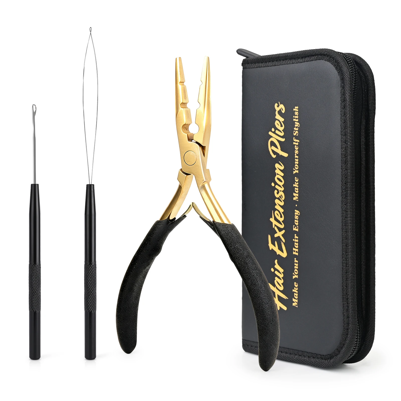 EHDIS Professional Hair Extensions Kit Tape In Micro-Link Ring Bead Closer Pliers Clamp Tool Wigs Styling Hairdressing DIY Craft