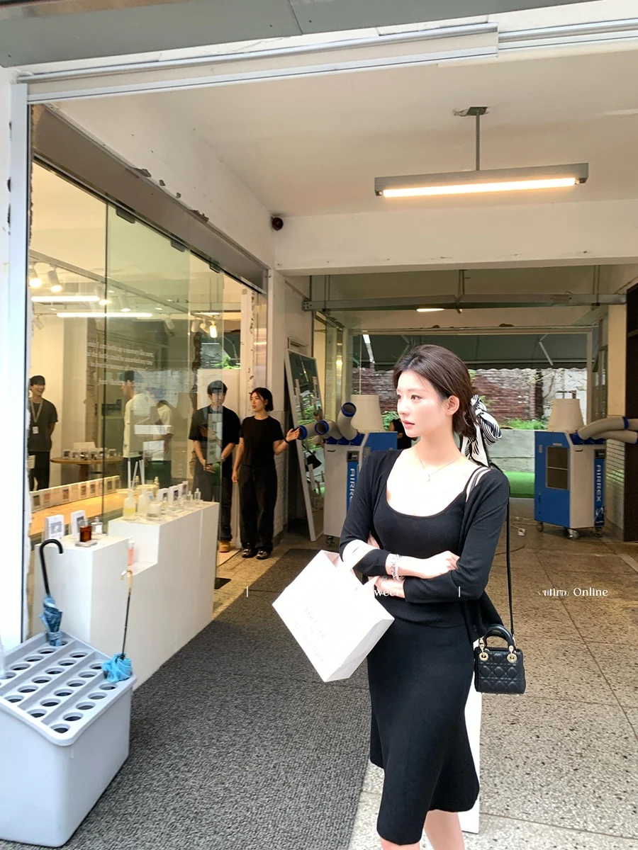 

CloudSweet nt шерстяной вязаный черный открытый кардиган, женский топ, комплект с юбкой, повседневный мягкий полиэстер, длинный све