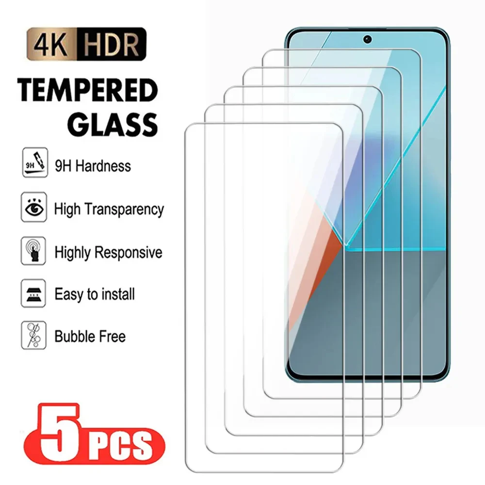 5PCS Full Cover Tempered Glass Screen Protector For Xiaomi Redmi Note 9 10 11 12 13 Pro Protection Glass For Redmi 10S 11S 12S