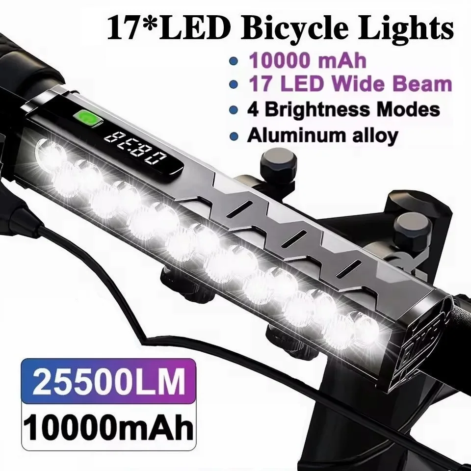 

Bicycle Light Front 17LED 25500Lumen Bike Lamp 10000mAh Waterproof Flashlight USB Charging MTB Road Cycling Light Accessories