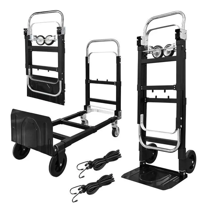 Foldable Telescopic Flatbed Handcart, Multifunctional Portable Home Trolley for Luggage, Express Delivery & Moving