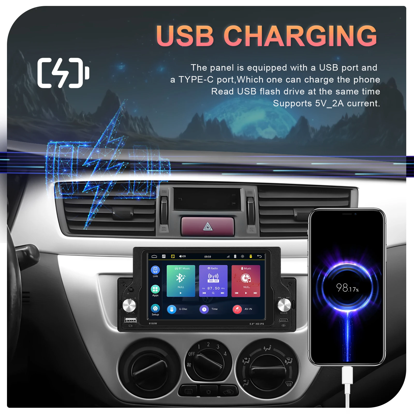 Podofo 1Din "لاسلكي Carplay أندرويد راديو السيارة التلقائي أندرويد 13 الوسائط المتعددة فيديو سيارة مشغل MP5 BT FM ستيريو USB راديو السيارة