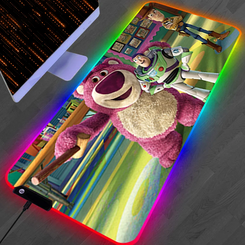 

RGB LED Mouse Pad Gaming Mat PC Accessories Mousepad Desk Mat Non Slip Extended Pad Rubber Strawberry Bear L-lotso Keyboard Pad