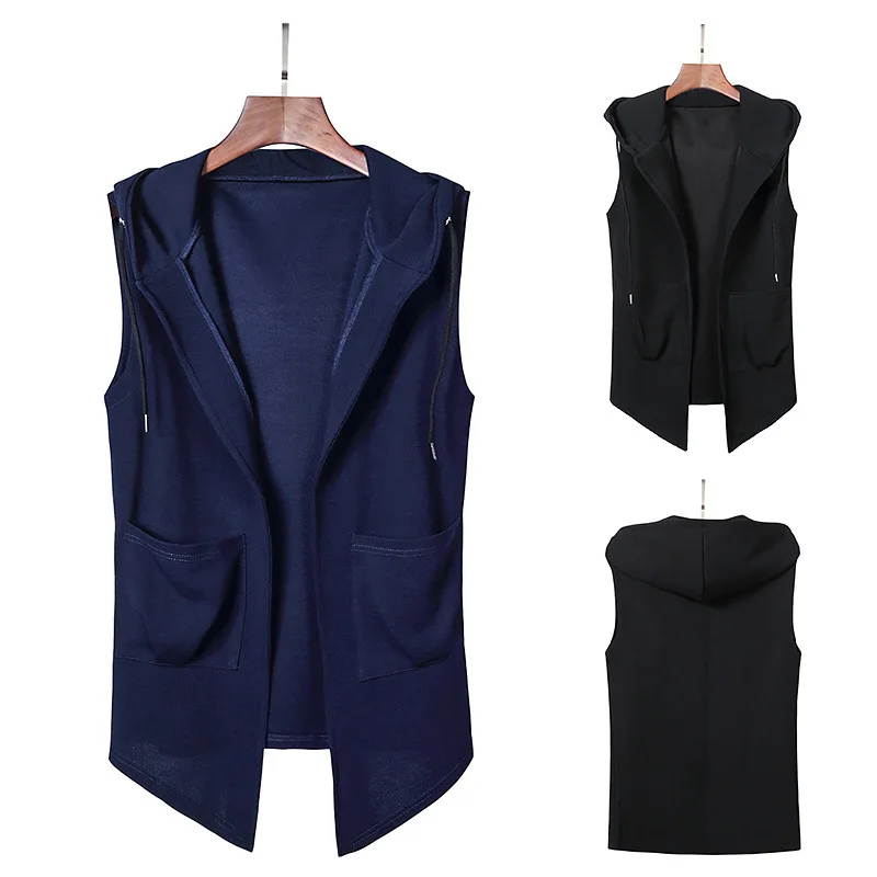 New Men's Casual Hooded Vest for Spring and Summer, Lightweight Sleeveless Hooded Jacket, Fitness Vest, Personalized Trend