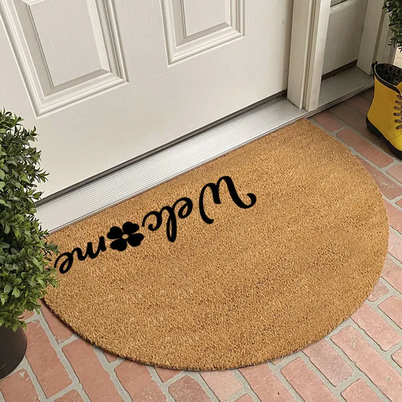 Imitation Coconut Palm Floor Mat Semi-circle Cuttable Entrance Door Mat Scraping Mud Dust Removal Anti-slip Foot Rug PVC Doormat