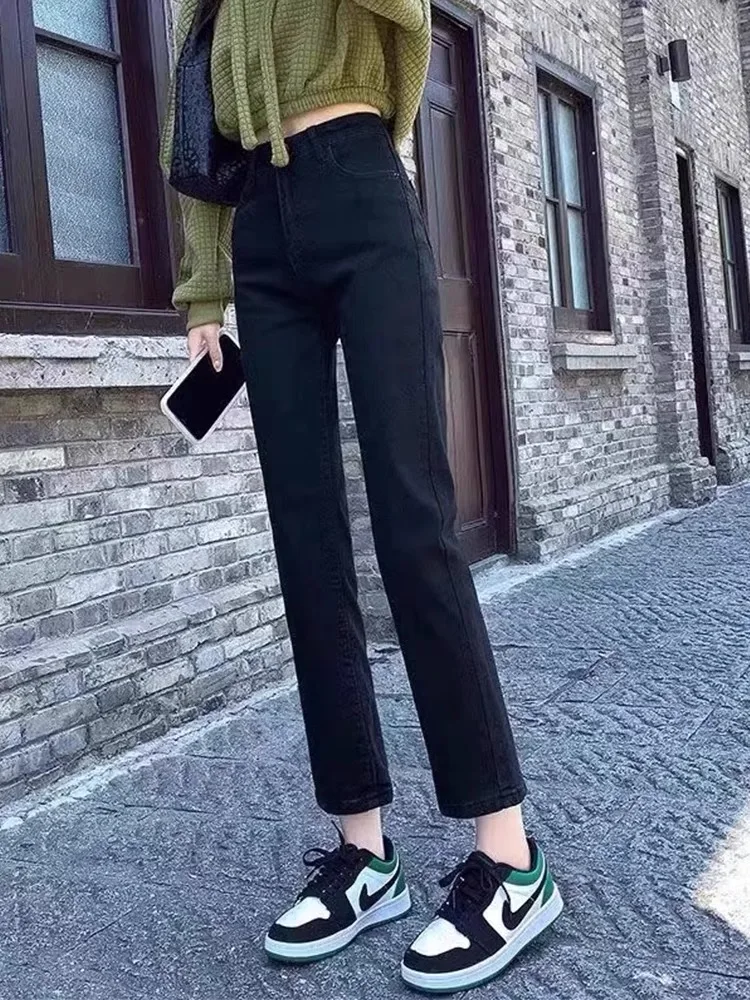 Slim Fit Straight Leg Denim Jeans Women's Small Size Illusory Thin French Bread Smoke Tube Pants Casual Summer Thin Model